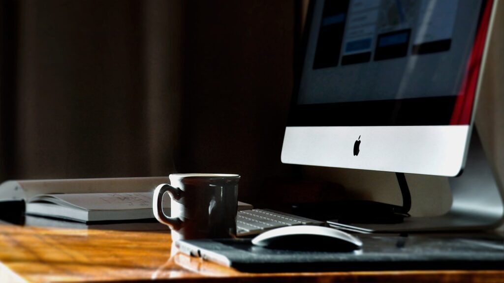 coffee, cup, desk, notebook, display, imac, design, home, work, coffee cup, workspace, work from home, coffee, desk, desk, imac, imac, home, work, work, work, work, work, workspace
